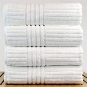 img 3 attached to Set of 4 White Striped Luxury Hotel and Spa Bath Towels by Bare Cotton