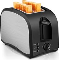 🍞 cusinaid black wide slot toaster 2 slice: best rated prime with pop up reheat defrost functions, 6-shade control, removable crumb tray logo