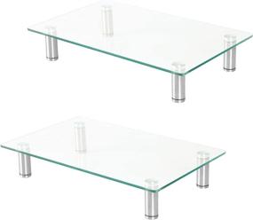 img 4 attached to Ilyapa Height Adjustable Glass Monitor Stand 2 Pack - Clear Desktop Risers for Computer Monitors, Laptops, TVs, Printers & More - 16 x 9.5 Inch Multi-Purpose Stands