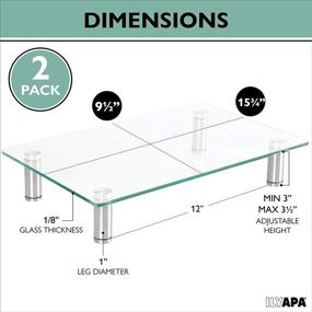 img 3 attached to Ilyapa Height Adjustable Glass Monitor Stand 2 Pack - Clear Desktop Risers for Computer Monitors, Laptops, TVs, Printers & More - 16 x 9.5 Inch Multi-Purpose Stands