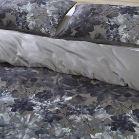 img 2 attached to 🌸 Brielle Camila Floral Printed/Charcoal Reverse Comforter Set - 100% Cotton, Blue/Charcoal, Full/Queen Size