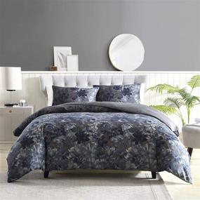 img 3 attached to 🌸 Brielle Camila Floral Printed/Charcoal Reverse Comforter Set - 100% Cotton, Blue/Charcoal, Full/Queen Size