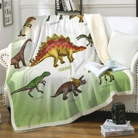 img 4 attached to 🦕 Dinosaur Plush Fleece Throw Blanket – Soft Cozy Cartoon Sherpa Blankets featuring Jurassic Dinosaurs – Ideal Gift for Boys and Girls, Children (Dinosaur 1, 50"x60")