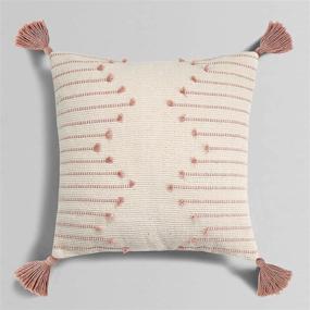 img 4 attached to Sungea Farmhouse Pink Tufted Tassel Throw Pillow Cover, 18x18 Square Decorative Pillow Case, Tribal Geometric Woven Cushion Cover Accent for Neutral Collection Sofa Couch Living Room