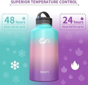 img 3 attached to 🥤 INSPI Water Bottle 64oz - Stainless Steel Insulated Half Gallon Jug with Straw Spout Handle Lid, Reusable Straw & Pouch - Wide Mouth Thermo Canteen Mug, Hydrangea