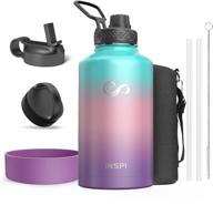 🥤 inspi water bottle 64oz - stainless steel insulated half gallon jug with straw spout handle lid, reusable straw & pouch - wide mouth thermo canteen mug, hydrangea logo