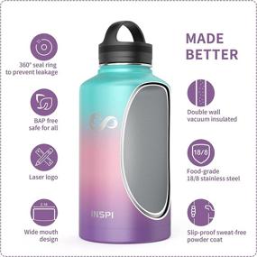 img 1 attached to 🥤 INSPI Water Bottle 64oz - Stainless Steel Insulated Half Gallon Jug with Straw Spout Handle Lid, Reusable Straw & Pouch - Wide Mouth Thermo Canteen Mug, Hydrangea