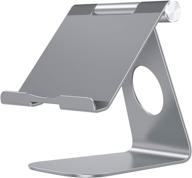 📱 adjustable tablet stand holder - omoton t1 ipad stand, lightweight aluminum tablet dock cradle for ipad air 4/mini, new ipad 10.2/9.7, ipad pro 11/12.9, samsung, nintendo, and more - grey logo