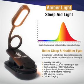 img 3 attached to Amber1600K Book Light Clip On - Adjustable Brightness Reading Lamp with Blue Light Blocking Technology - Rechargeable, Portable, and Sleep-Friendly