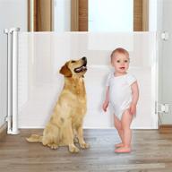 👶 versatile retractable baby gate: extends up to 58" wide, space saving, movable, indoor/outdoor use, adjustable height, mesh dog gate for doorways, stairs, hallways & more logo