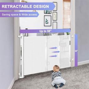 img 3 attached to 👶 Versatile Retractable Baby Gate: Extends up to 58" wide, Space Saving, Movable, Indoor/Outdoor use, Adjustable Height, Mesh Dog Gate for Doorways, Stairs, Hallways & More