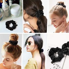 img 2 attached to 🖤 Black Satin Silk Hair Ties for Women - Scrunchies Hair Bands for Thick Curls - Non-Crease Hair Accessories - Soft Ponytail Holders - Gentle on Hair