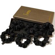 🖤 black satin silk hair ties for women - scrunchies hair bands for thick curls - non-crease hair accessories - soft ponytail holders - gentle on hair logo