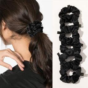 img 3 attached to 🖤 Black Satin Silk Hair Ties for Women - Scrunchies Hair Bands for Thick Curls - Non-Crease Hair Accessories - Soft Ponytail Holders - Gentle on Hair