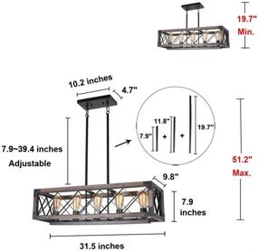 img 3 attached to 🏡 Rustic Wood Chandelier - Metal Rectangle Dining Room Lighting Fixture with 5 Edison Lights - Baiwaiz Farmhouse Kitchen Pendant Island Light