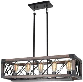 img 4 attached to 🏡 Rustic Wood Chandelier - Metal Rectangle Dining Room Lighting Fixture with 5 Edison Lights - Baiwaiz Farmhouse Kitchen Pendant Island Light