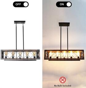 img 2 attached to 🏡 Rustic Wood Chandelier - Metal Rectangle Dining Room Lighting Fixture with 5 Edison Lights - Baiwaiz Farmhouse Kitchen Pendant Island Light