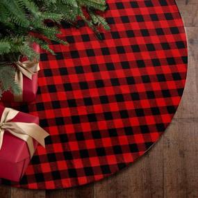 img 4 attached to YUBOO Rustic Christmas Tree Skirt, Red & Black Buffalo Plaid Gingham Burlap Reversible Xmas Tree Mat for Farmhouse Holiday Decor