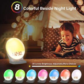 img 1 attached to 🌅 Smart Sunrise Wake-Up Light Alarm Clock with Sunset Simulation – New Sunrise Alarm Clock with 8 Colorful Bedside Night Light Lamp, Snooze, 5 Soothing Sounds, and 10 Dimmer Settings for Bedroom