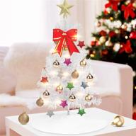 🎄 white mini christmas tree - 24-inch small christmas tree with lights, ornaments, tree skirt, and star treetop (white) logo