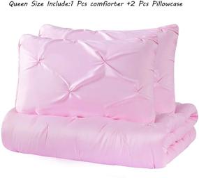 img 2 attached to 👑 Premium Girl Baby Pink Comforter Set for Queen Size Beds - Silky Soft 2 Pcs Bed Set for Kids and Women - Pinch Pleat Pintuck Diamond Pattern Bedding for Teen Girls Bedroom - Includes 1 Comforter & 1 Pillow Shams