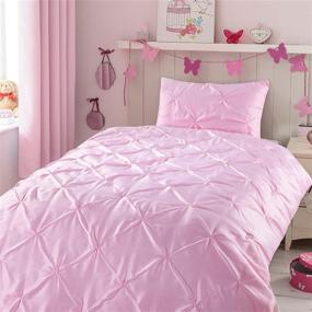 img 4 attached to 👑 Premium Girl Baby Pink Comforter Set for Queen Size Beds - Silky Soft 2 Pcs Bed Set for Kids and Women - Pinch Pleat Pintuck Diamond Pattern Bedding for Teen Girls Bedroom - Includes 1 Comforter & 1 Pillow Shams