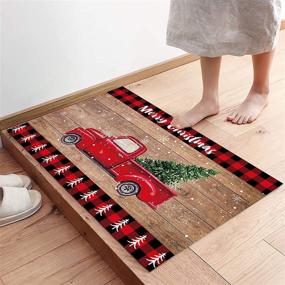 img 2 attached to 🚚 ALAGEO Red Truck Christmas Doormat: Snowflake Retro Wood Grain Design - Non-Slip Entry Rug for Bedroom, Bathroom, Kitchen - Holiday Décor, 18"x30