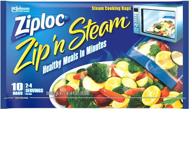 10 count ziploc zip 'n steam food storage bags - quick and healthy meal prep in minutes - microwave safe logo