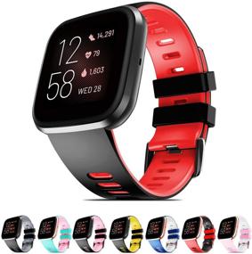 img 4 attached to Premium NotoCity Silicone Bands for Fitbit Versa Series 🔴 - Black-Red Small: Soft Sport Wristbands for Men and Women