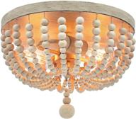 🏡 rustic wood beaded chandelier for farmhouse charm: bohemian ceiling lamp with 2-lights, ideal for living room, entryway, kitchen, girl’s room, nursery - oak finish logo