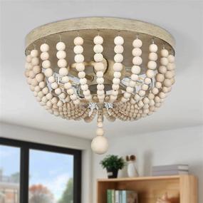 img 3 attached to 🏡 Rustic Wood Beaded Chandelier for Farmhouse Charm: Bohemian Ceiling Lamp with 2-Lights, Ideal for Living Room, Entryway, Kitchen, Girl’s Room, Nursery - Oak Finish