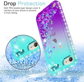 img 2 attached to LeYi Glitter Liquid Clear Phone Case for iPod Touch 7/6/5 with Tempered Glass Screen Protector [2 Pack] - Teal/Purple, Ideal for Girls