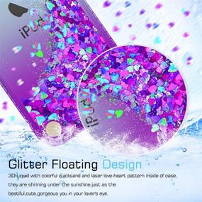 img 4 attached to LeYi Glitter Liquid Clear Phone Case for iPod Touch 7/6/5 with Tempered Glass Screen Protector [2 Pack] - Teal/Purple, Ideal for Girls