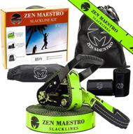 🏞️ slackline kit 65ft: complete set with tree & ratchet protectors, optional training line, arm trainer & carry bag - zen maestro instruction booklet included. perfect for outdoor backyard fun! logo