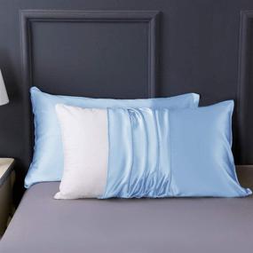 img 3 attached to Premium Set of 2 Silky Satin Pillowcases - Soft Pillow Covers for Hair and Skin - Zipper Closure - Standard Size 20x26 Inches - Light Blue