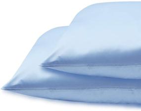 img 2 attached to Premium Set of 2 Silky Satin Pillowcases - Soft Pillow Covers for Hair and Skin - Zipper Closure - Standard Size 20x26 Inches - Light Blue