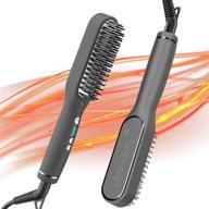 🔥 efficient gray professional hair straightener brush with 5 heat levels - anti-scald, 30s ceramic heating, portable hot-air comb - auto off function for styling hair straight in home & travel logo