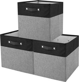 img 4 attached to 📦 Awekris Foldable Storage Cube Bins Fabric Storage Basket [3-Pack] 13x13x13 inch Collapsible Storage Box Organizer with Handles for Cubby Shelf Nursery Home Closet Large - Black and Grey