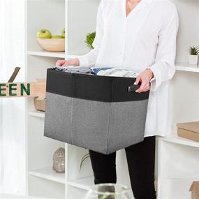 img 3 attached to 📦 Awekris Foldable Storage Cube Bins Fabric Storage Basket [3-Pack] 13x13x13 inch Collapsible Storage Box Organizer with Handles for Cubby Shelf Nursery Home Closet Large - Black and Grey
