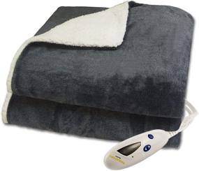 img 1 attached to Heather Grey Biddeford Blankets Velour Sherpa Electric Heated Blanket Throw with Digital Controller