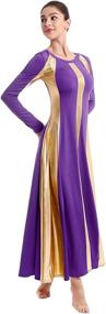 img 1 attached to 👗 IBAKOM Metallic Gold Color Block Long Sleeve Praise Dance Dress for Women - Loose Fit, Full Length Liturgical Lyrical Worship Attire