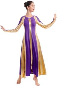 img 2 attached to 👗 IBAKOM Metallic Gold Color Block Long Sleeve Praise Dance Dress for Women - Loose Fit, Full Length Liturgical Lyrical Worship Attire