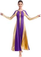 👗 ibakom metallic gold color block long sleeve praise dance dress for women - loose fit, full length liturgical lyrical worship attire логотип