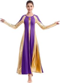 img 4 attached to 👗 IBAKOM Metallic Gold Color Block Long Sleeve Praise Dance Dress for Women - Loose Fit, Full Length Liturgical Lyrical Worship Attire