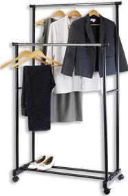 img 3 attached to 👕 Portable Double Rod Clothing Hanging Garment Rack by SimpleHouseware