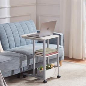 img 2 attached to 🛋️ Farini C Shaped Sofa Side End Table: Mobile Snack Table with Brake Wheels and 3-Layer Storage (White)