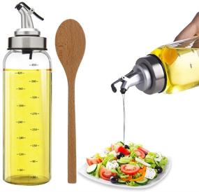 img 4 attached to TIMGOU 17oz Olive Oil Dispenser with Wood Salad Spoon: Lead-Free Glass Bottle Oil Container | No-Drip Pourer for Salad Dressing Cruets, Balsamic Vinegar, Soy Sauce