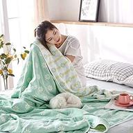 🌻 sanacyna 6-layer gauze 100% cotton muslin sunflower blanket queen size 90"x90" lightweight soft breathable sofa bed coverlet all seasons both sides (green, queen) logo