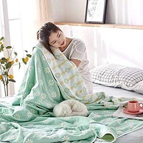 img 4 attached to 🌻 Sanacyna 6-Layer Gauze 100% Cotton Muslin Sunflower Blanket Queen Size 90"x90" Lightweight Soft Breathable Sofa Bed Coverlet All Seasons Both Sides (Green, Queen)