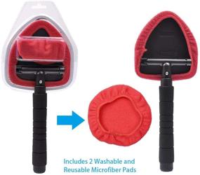 img 2 attached to 🧽 AutoEC Window Windshield Cleaning Tool: Extendable Handle, Washable Reusable Microfiber Bonnets, Ideal for Car, Home, and Office Use